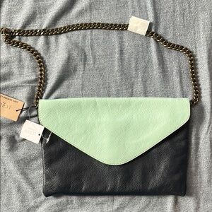 J. Crew Green and Blue Clutch with Chain Strap